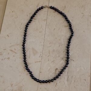 Elegant Genuine Black Pearl 17" Necklace With 925 Silver Clasp